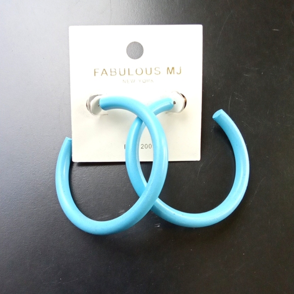 Large Blue Hoop Earrings - Picture 2 of 8